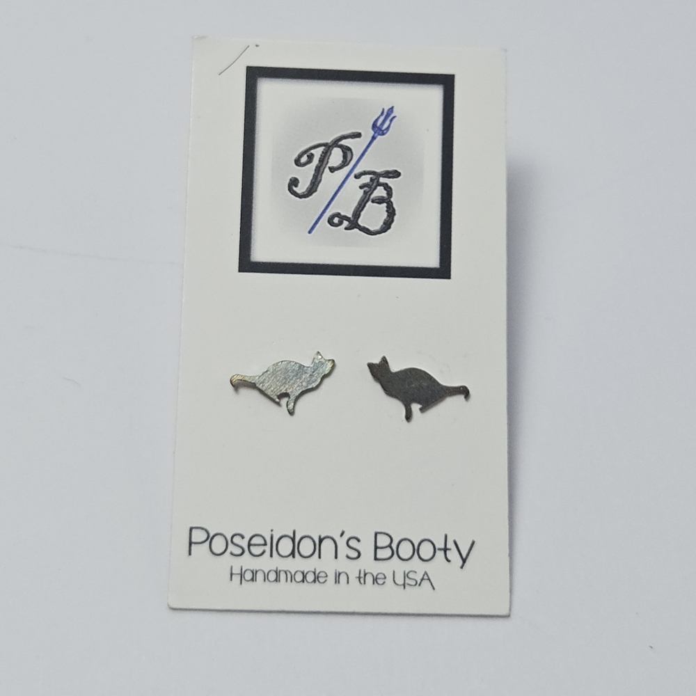 Cat Earrings - Silver and Black